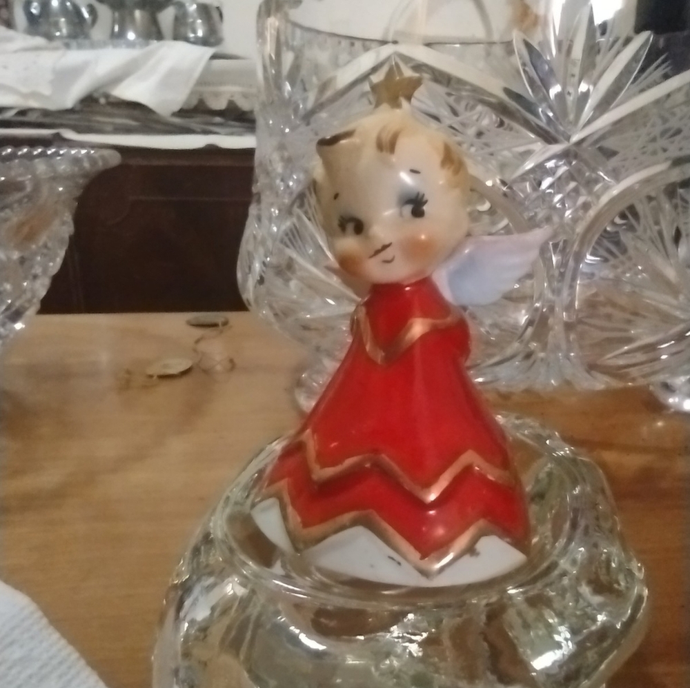 Geo. Lefton, C 1958, Porcelain "Mischievous Angel" Figurine/Bell/Ornament